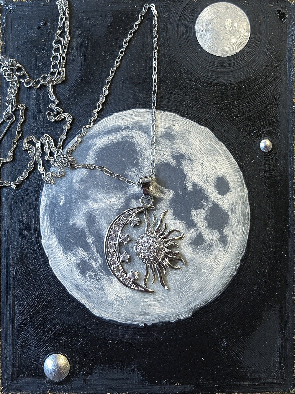 Silver Sun, Stars, and Moon Pendant Necklace - Celestial Sparkle - Picture 16 of 17